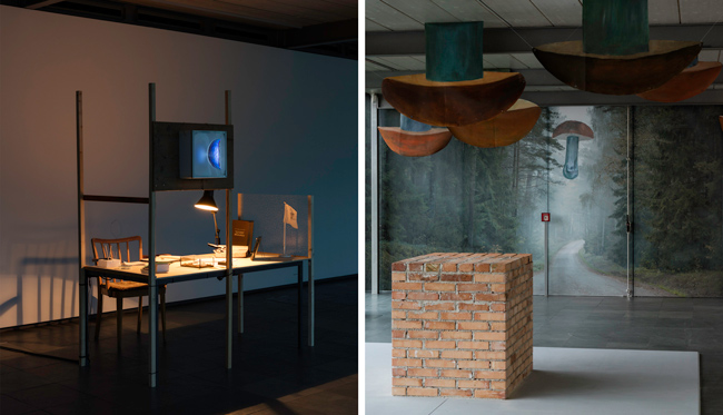 Ausstellungsansicht Preis der Kunsthalle Wien 2016, Foto: Stephan Wyckoff: Margit Busch, Transcientistischer Arbeitsplatz, 2016, Courtesy die Künstlerin; Andrej Polukord, The Sarcophagus, 2016, Courtesy der Künstler
